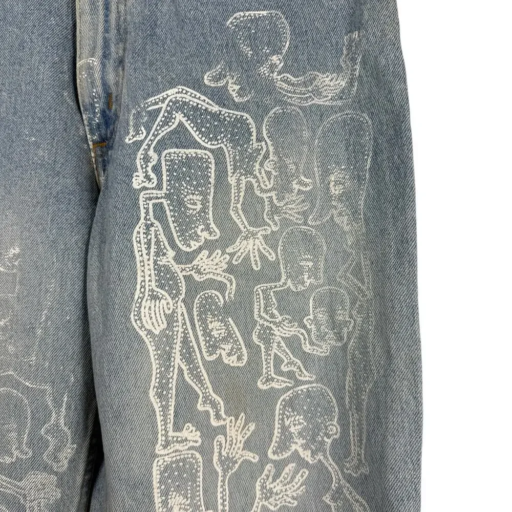 Aeropostale Jeans Womens 10 90's Baggy Light Wash Blue Denim Custom Graphic - Picture 9 of 16